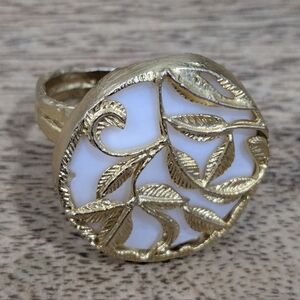 Gold Leaf Overlay White mither If Pearl Statement Ring